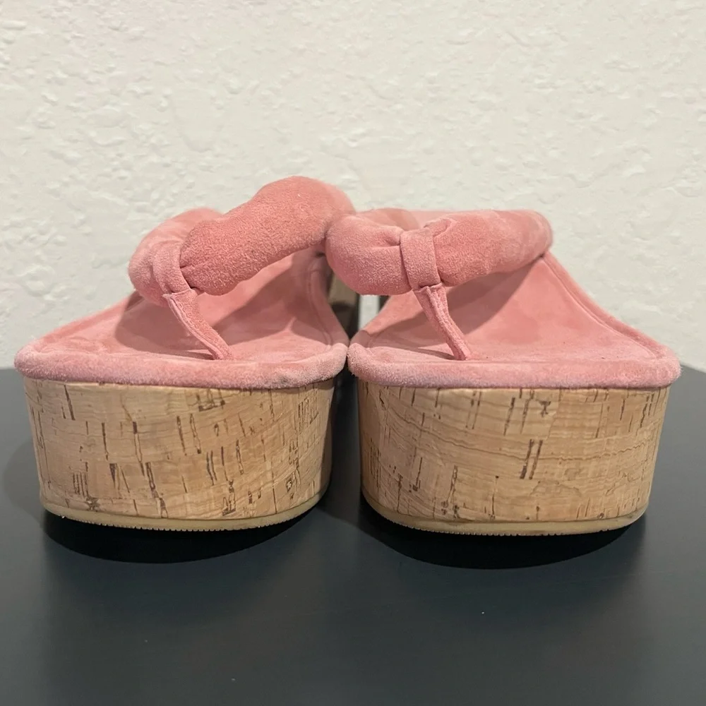 Veronica Beard Pink Geno Suede Wedge Thong Sandals Size 9.5